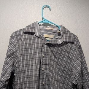 Michael Kors Black and White Striped Plaid Shirt